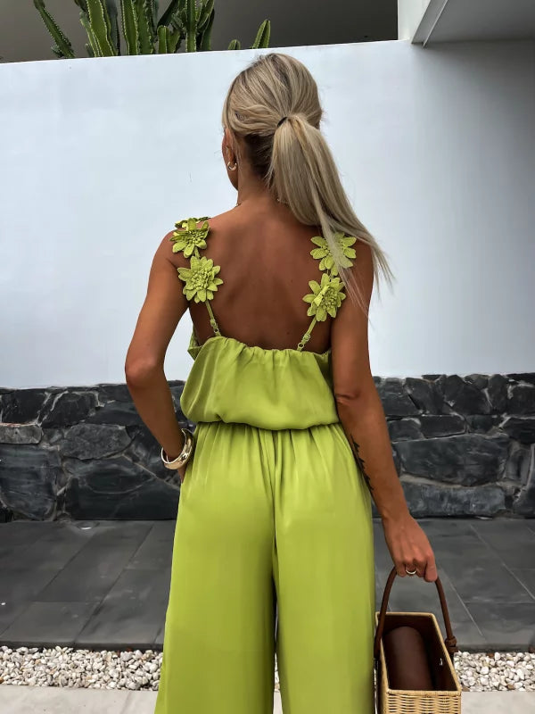 Floral jumpsuit with suspenders